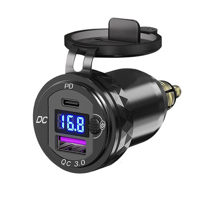 Vodootporni Hella Din utikač na USB ON-Off prekidač 30W USB C PD3.0 QC3.0 Quick Charge Voltmetar Ducati Triumph BMW motocikl