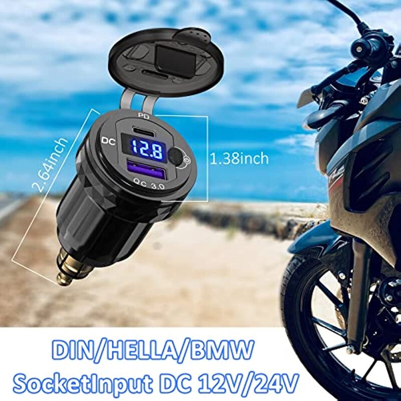 Vodootporni Hella Din utikač na USB ON-Off prekidač 30W USB C PD3.0 QC3.0 Quick Charge Voltmetar Ducati Triumph BMW motocikl