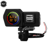 QC3.0 Încărcător dublu USB tip C pentru motociclete Încărcare rapidă Voltmetru Termometru Afișaj digital 3.4A Priză încărcător pentru telefon mobil