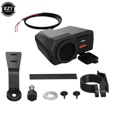 QC3.0 Încărcător dublu USB tip C pentru motociclete Încărcare rapidă Voltmetru Termometru Afișaj digital 3.4A Priză încărcător pentru telefon mobil