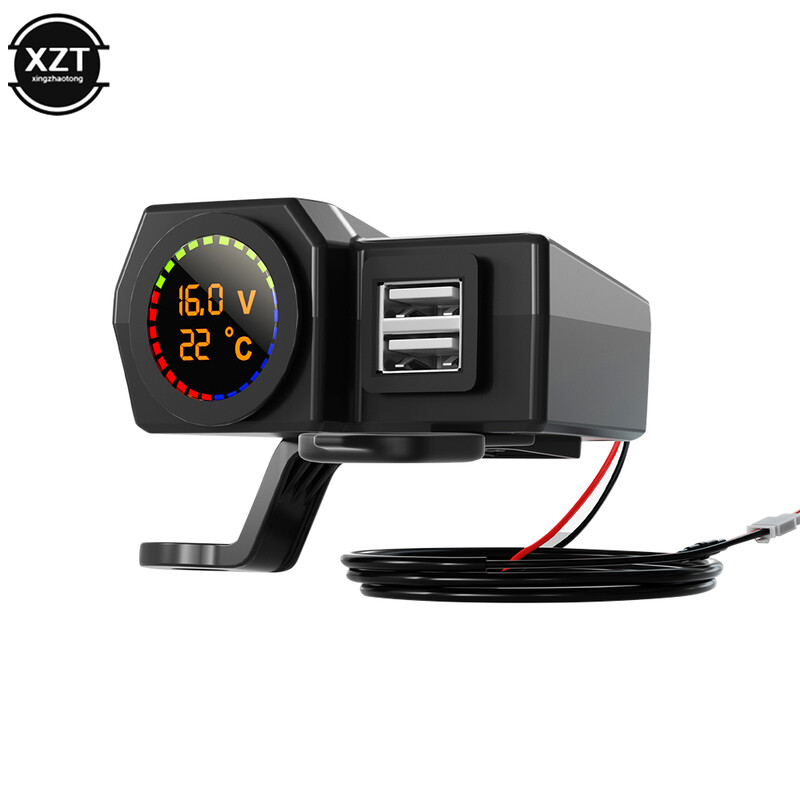 QC3.0 Încărcător dublu USB tip C pentru motociclete Încărcare rapidă Voltmetru Termometru Afișaj digital 3.4A Priză încărcător pentru telefon mobil