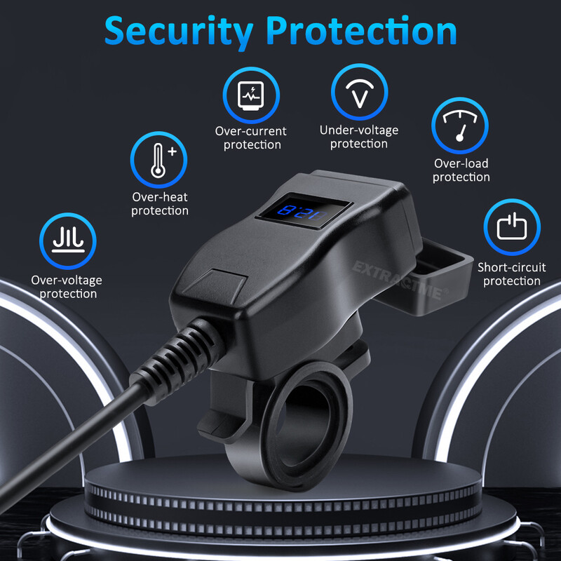 Încărcător celular rapid USB Extractme pentru motociclete Conector priză de tip C rezistent la apă cu voltmetru mobil mobil încărcare digitală