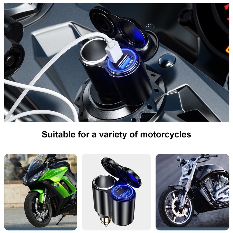 Motociklistički Din Hella utikač za QC 18W & PD 45W USB tip-C punjač s 12V utičnicom za upaljač za BMW Ducati Triumph