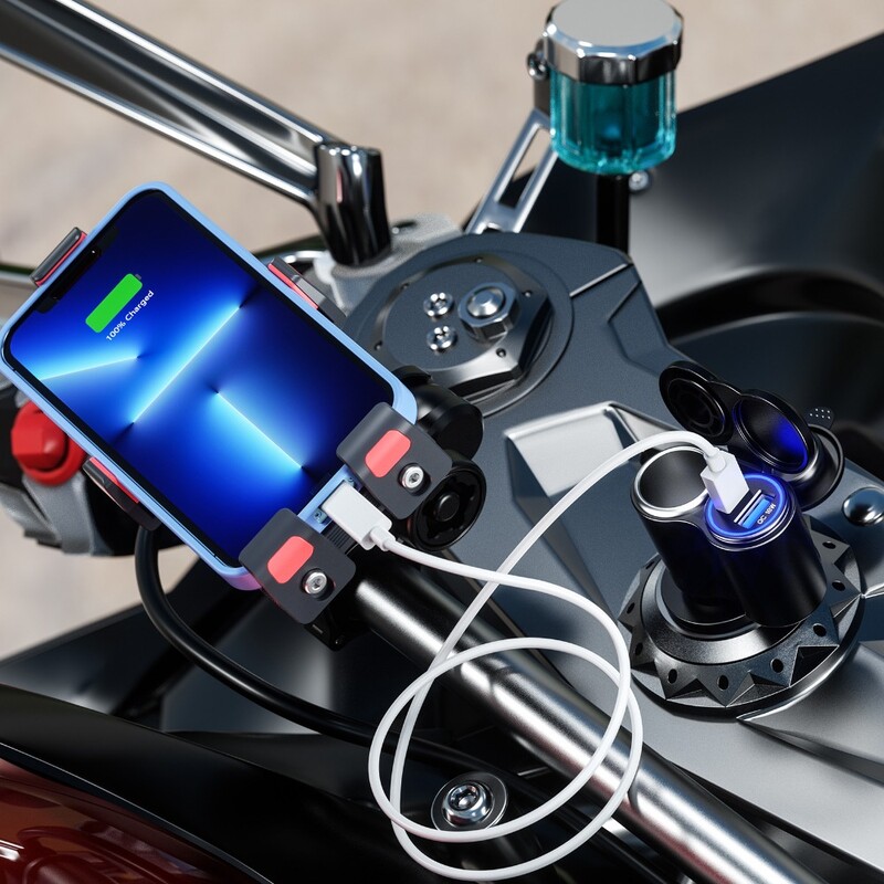 Motociklistički Din Hella utikač za QC 18W & PD 45W USB tip-C punjač s 12V utičnicom za upaljač za BMW Ducati Triumph