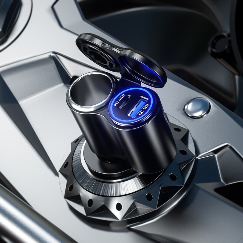 Motociklistički Din Hella utikač za QC 18W & PD 45W USB tip-C punjač s 12V utičnicom za upaljač za BMW Ducati Triumph