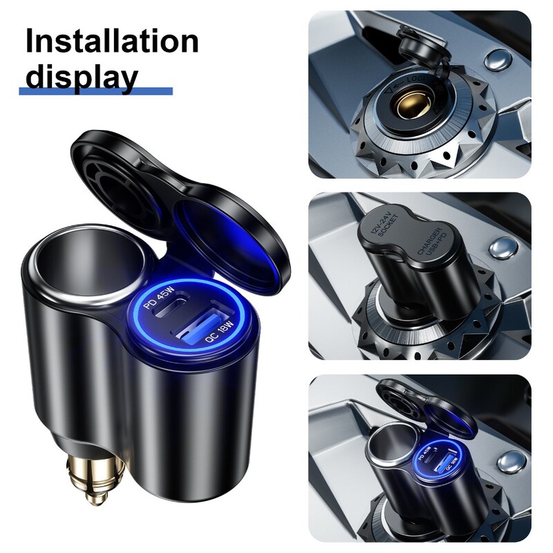 Motociklistički Din Hella utikač za QC 18W & PD 45W USB tip-C punjač s 12V utičnicom za upaljač za BMW Ducati Triumph