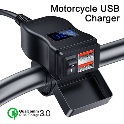 Extractme 6.4A QC3.0 PD Мотоциклетно USB зарядно Водоустойчив 12V захранващ адаптер с превключвател Волтметър Гнездо Мото аксесоари