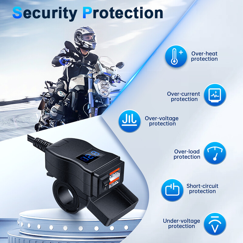 Extractme 6.4A QC3.0 PD Motociklistički USB punjač Vodootporni 12V adapter za napajanje s prekidačem Voltmetar Utičnica Moto oprema