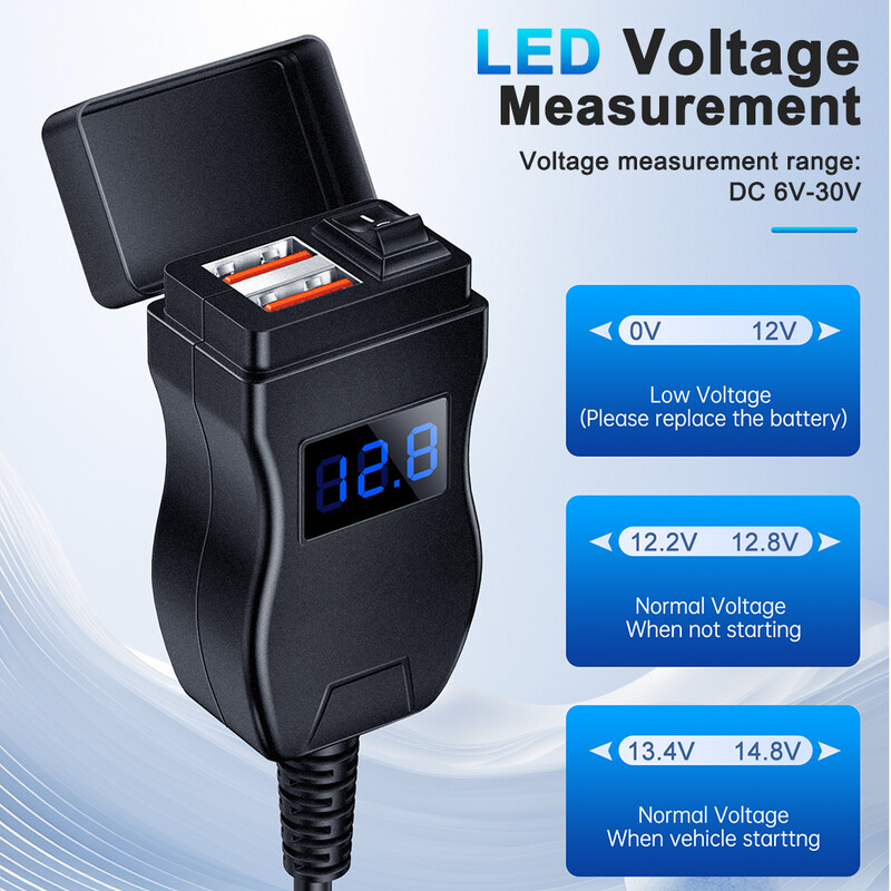 Extractme 6.4A QC3.0 PD Motociklistički USB punjač Vodootporni 12V adapter za napajanje s prekidačem Voltmetar Utičnica Moto oprema