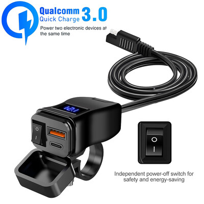 Мотоциклетни зарядни устройства Dual QC 3.0 Бързо зареждане Захранващ адаптер Цифров дисплей за напрежение за велосипед Мото Мотор Аксесоари за мотоциклети