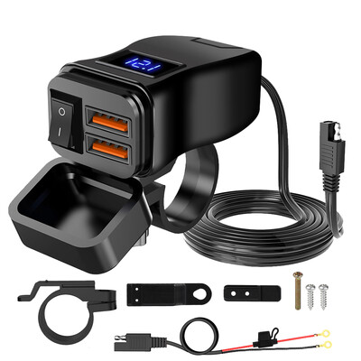Încărcătoare pentru motociclete Dual QC 3.0 Adaptor de alimentare pentru încărcare rapidă Afișaj digital de tensiune pentru motociclete Moto Accesorii pentru motociclete