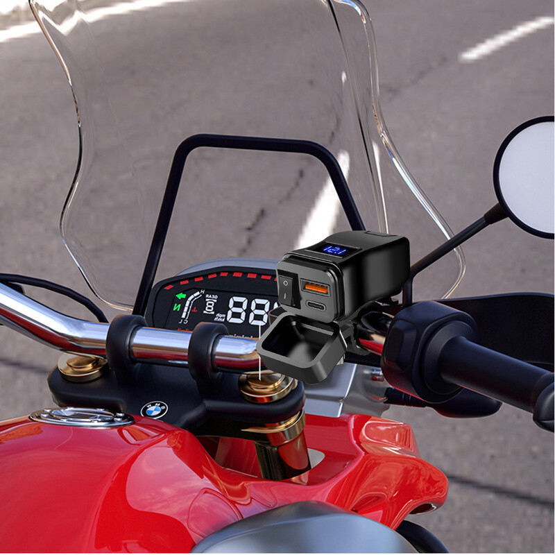 Încărcătoare pentru motociclete Dual QC 3.0 Adaptor de alimentare pentru încărcare rapidă Afișaj digital de tensiune pentru motociclete Moto Accesorii pentru motociclete