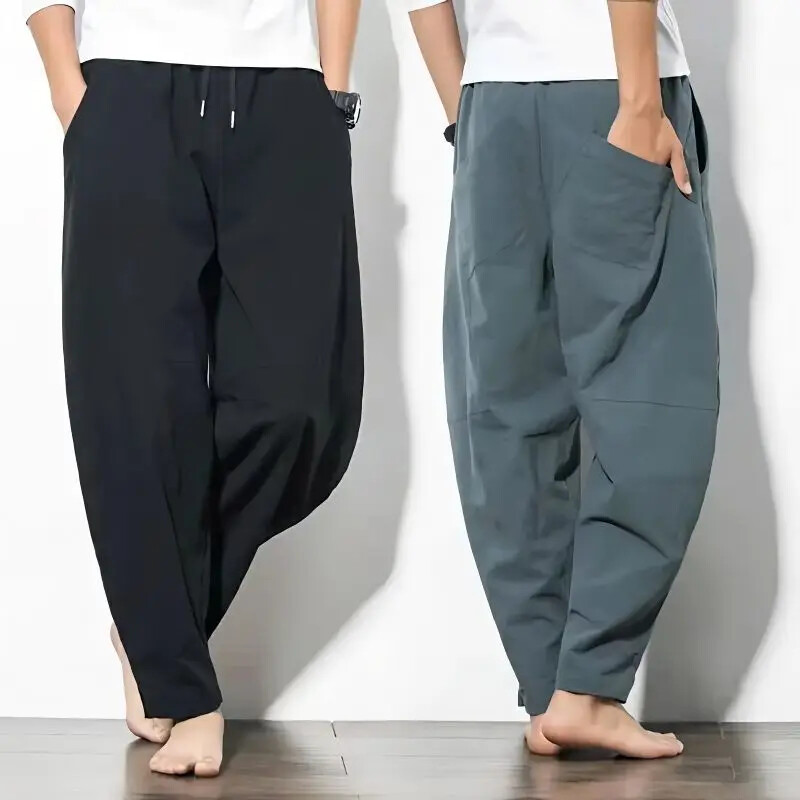 Pantaloni largi, decupați, in, subțiri, largi, casual, pantaloni, bărbați, largi, bărbați, harem, promoție de vară, haine clasice originale, haine de mărime mare