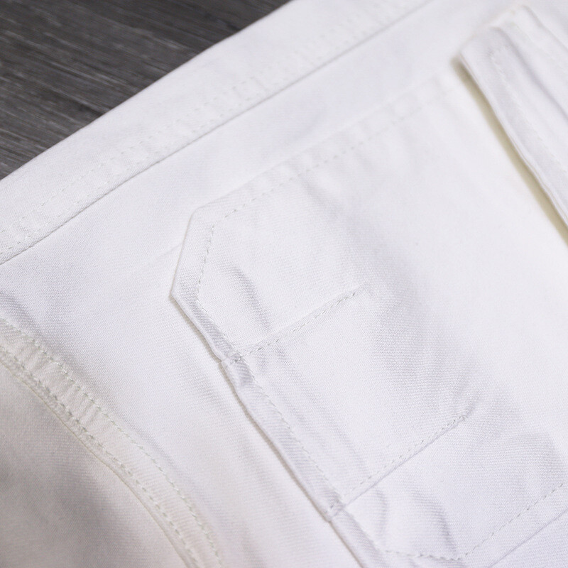 2023. Nove dizajnerske muške bijele krpaste traperice Slim Fit Stretch Fashion Pocket Chic Streetwear Muške omladinske biciklističke traperice Traper hlače