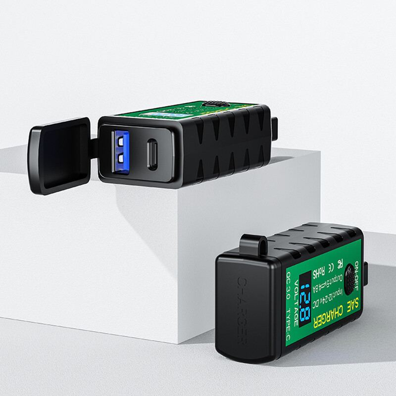 3.1A/4.8A TYPE-C USB punjač za motocikle SAE na USB Type-C Voltmetar Prekidač za uključivanje/isključivanje Vodootporan utikač za brzo odvajanje Motorcyles