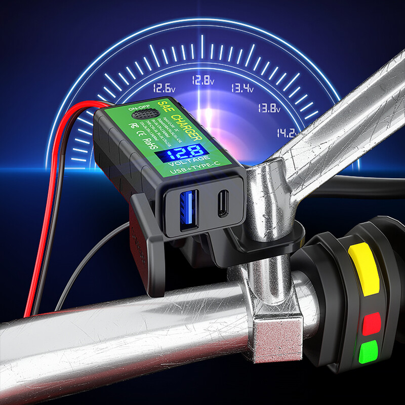 3.1A/4.8A TYPE-C USB punjač za motocikle SAE na USB Type-C Voltmetar Prekidač za uključivanje/isključivanje Vodootporan utikač za brzo odvajanje Motorcyles