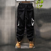 Pantaloni cargo funcționali Trendline, leggings cu mai multe buzunare cu monogramă pentru bărbați, pantaloni largi hip-hop casual