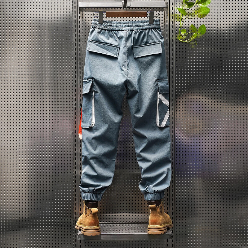 Pantaloni cargo funcționali Trendline, leggings cu mai multe buzunare cu monogramă pentru bărbați, pantaloni largi hip-hop casual