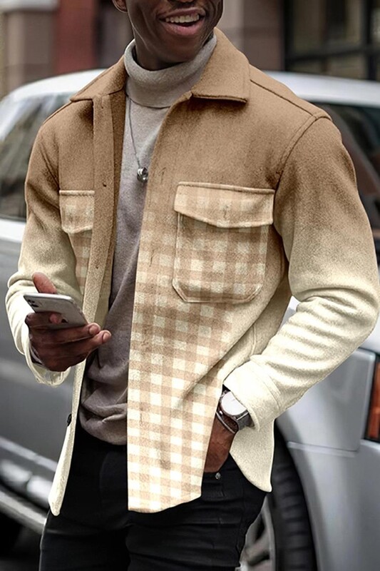 Rudens un ziemas vīriešu krekls ar garām piedurknēm jaka ielas vienrindas rūtains 3D druka, vienpusējs neilona krekls vīriešu mētelis