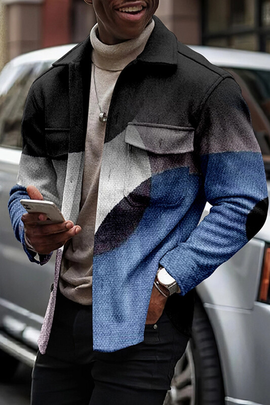 Rudens un ziemas vīriešu krekls ar garām piedurknēm jaka ielas vienrindas rūtains 3D druka, vienpusējs neilona krekls vīriešu mētelis