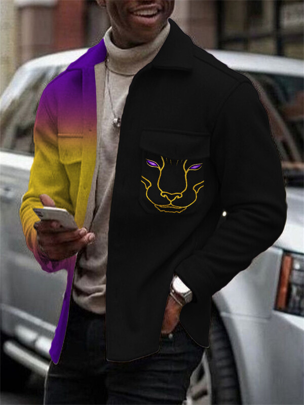 Rudens un ziemas vīriešu krekls ar garām piedurknēm jaka ielas vienrindas rūtains 3D druka, vienpusējs neilona krekls vīriešu mētelis