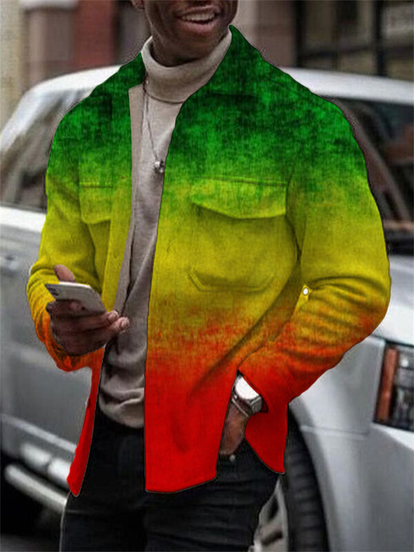 Rudens un ziemas vīriešu krekls ar garām piedurknēm jaka ielas vienrindas rūtains 3D druka, vienpusējs neilona krekls vīriešu mētelis