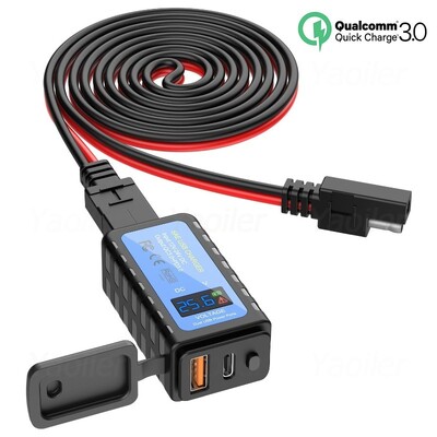 Универсални 12V QC3.0 мотоциклетни USB C бързи зарядни устройства Захранващ адаптер LED цифров дисплей за напрежение Аксесоари за мотоциклетна електроника