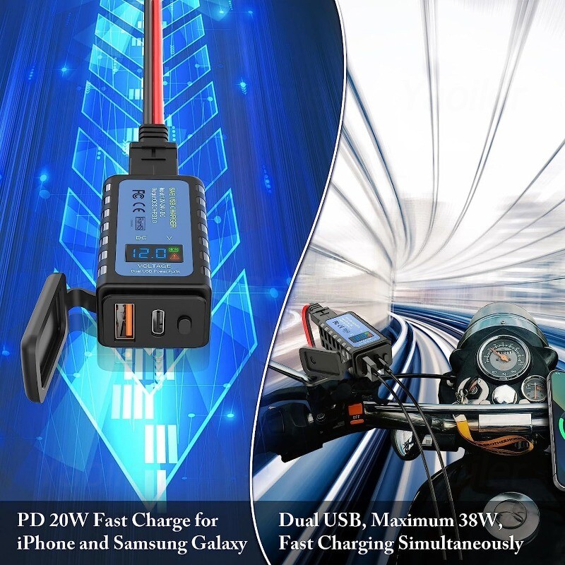 Univerzalni 12V QC3.0 motociklistički USB C brzi punjači adapter za napajanje LED digitalni zaslon napona Dodaci za elektroniku za motocikle