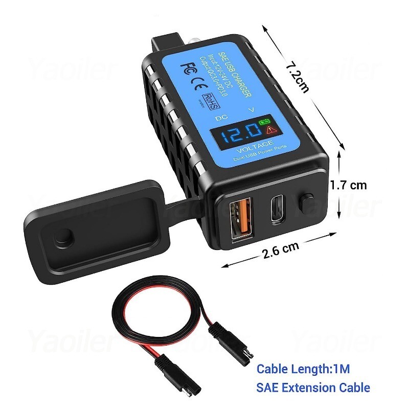 Univerzalni 12V QC3.0 motociklistički USB C brzi punjači adapter za napajanje LED digitalni zaslon napona Dodaci za elektroniku za motocikle