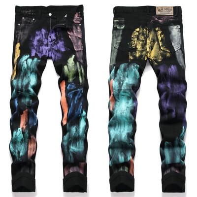 Patchwork patch jeans muške High Street vintage noge uske luksuzne hlače s vezom zvijezda Slim Fit Trend Svestrane Four Seasons 24