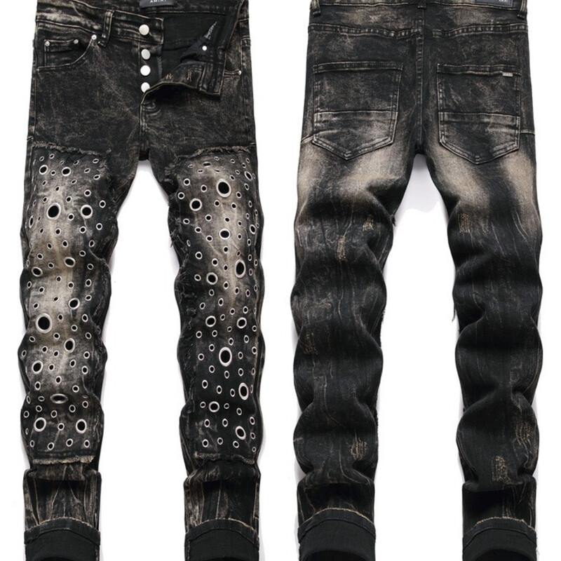 Patchwork patch jeans muške High Street vintage noge uske luksuzne hlače s vezom zvijezda Slim Fit Trend Svestrane Four Seasons 24