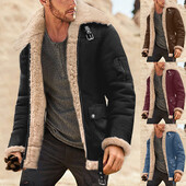 Ανδρική μόδα Απλό χειμερινό παλτό με πέτο γιακά με μακρυμάνικο δερμάτινο μπουφάν με επένδυση Vintage χοντρό παλτό Sheepskin μπουφάν