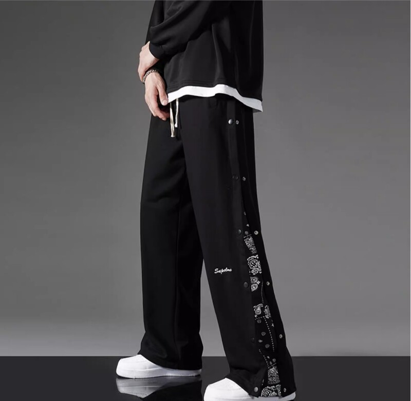 Chlapčenská móda, rovné nohavice, trendy vrecovité, pekné, hip hopové, široké nohavice s kvetmi kešu orieškov, ležérne športové nohavice