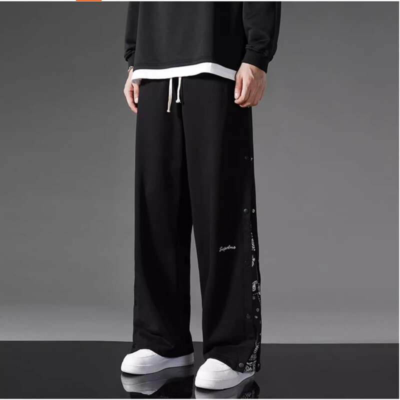 Chlapčenská móda, rovné nohavice, trendy vrecovité, pekné, hip hopové, široké nohavice s kvetmi kešu orieškov, ležérne športové nohavice