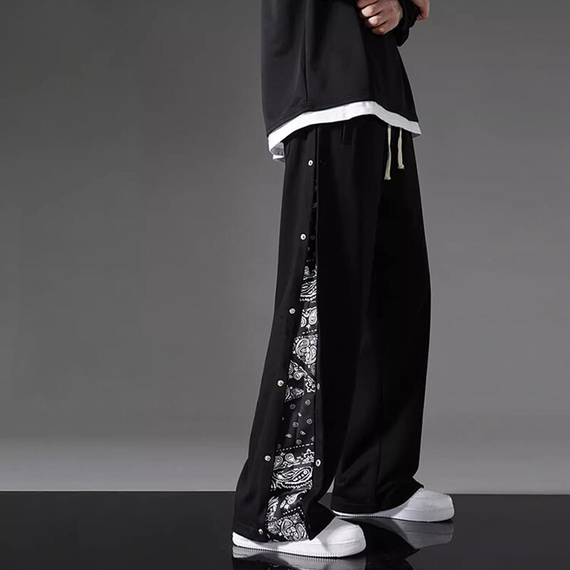 Chlapčenská móda, rovné nohavice, trendy vrecovité, pekné, hip hopové, široké nohavice s kvetmi kešu orieškov, ležérne športové nohavice