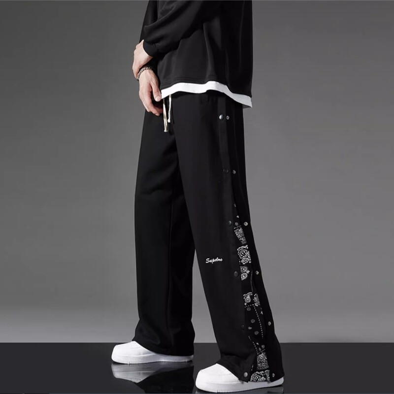 Chlapčenská móda, rovné nohavice, trendy vrecovité, pekné, hip hopové, široké nohavice s kvetmi kešu orieškov, ležérne športové nohavice