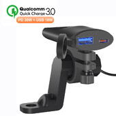 QC3.0 Motocyklová USB nabíjačka 30W USB-C nabíjačka IP67 Vodotesná GPS nabíjačka na riadidlá s držiakom pre motocykel a telefón