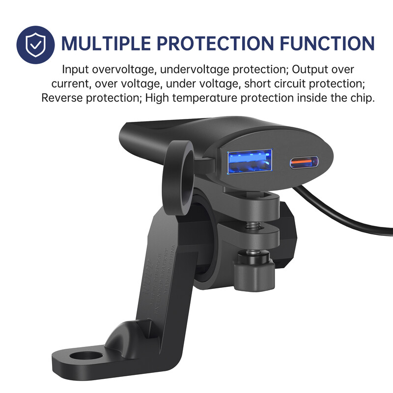 QC3.0 Motocyklová USB nabíjačka 30W USB-C nabíjačka IP67 Vodotesná GPS nabíjačka na riadidlá s držiakom pre motocykel a telefón
