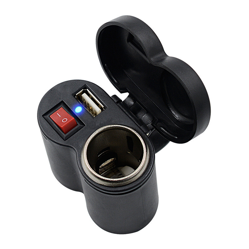 Dual USB punjač za motocikle od 12 V s prekidačem, vodootporna utičnica za upaljač, stezaljka za upravljač motocikla