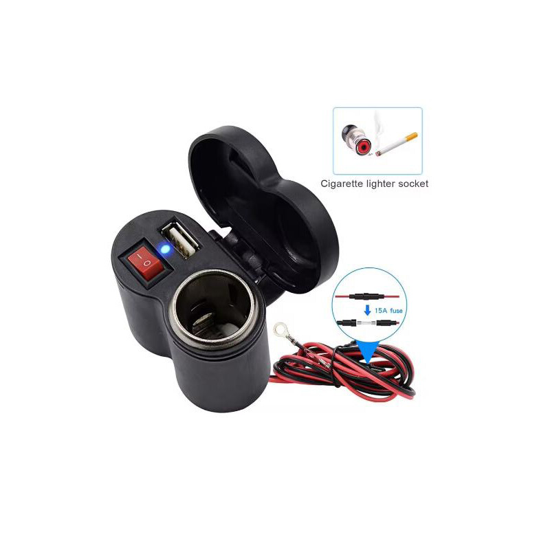 Dual USB punjač za motocikle od 12 V s prekidačem, vodootporna utičnica za upaljač, stezaljka za upravljač motocikla