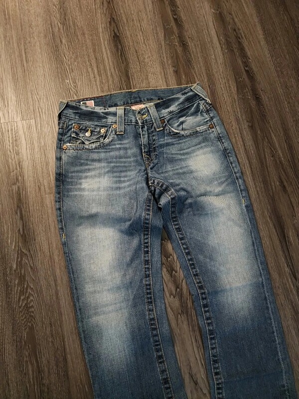 Y2K True Religion, cu talie joasă, Super T, blugi evazați, pantaloni de stradă, pantaloni denim Harajuku, talie înaltă, drepți, cu picioare largi