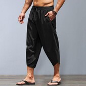Moda Harajuku Summer Beach Hawaii Pantaloni casual harem Bărbați cu picioare largi Bumbac In Lungime la vițel Pantaloni largi Îmbrăcăminte pentru bărbați la modă