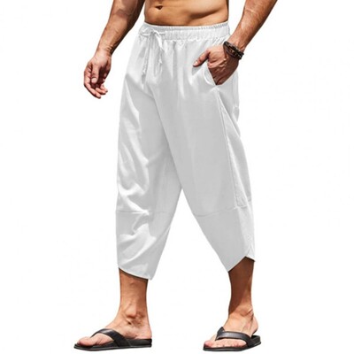 Moda Harajuku Summer Beach Hawaii Pantaloni casual harem Bărbați cu picioare largi Bumbac In Lungime la vițel Pantaloni largi Îmbrăcăminte pentru bărbați la modă