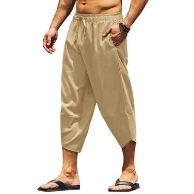 Moda Harajuku Summer Beach Hawaii Pantaloni casual harem Bărbați cu picioare largi Bumbac In Lungime la vițel Pantaloni largi Îmbrăcăminte pentru bărbați la modă