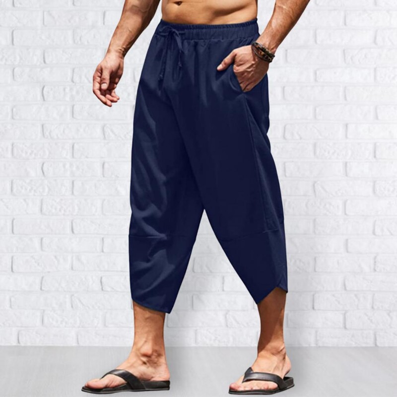 Moda Harajuku Summer Beach Hawaii Pantaloni casual harem Bărbați cu picioare largi Bumbac In Lungime la vițel Pantaloni largi Îmbrăcăminte pentru bărbați la modă