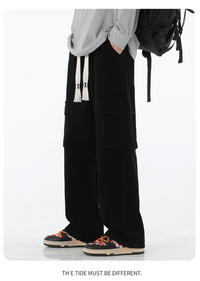 Blugi îngroșați căptușiți cu picioare late retro Pantaloni drepti largi de iarnă pentru bărbați