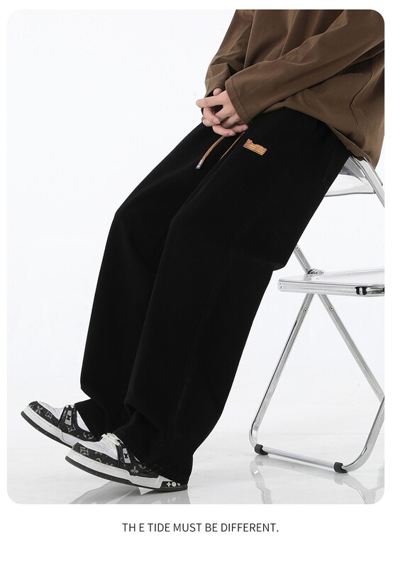 Blugi îngroșați căptușiți cu picioare late retro Pantaloni drepti largi de iarnă pentru bărbați