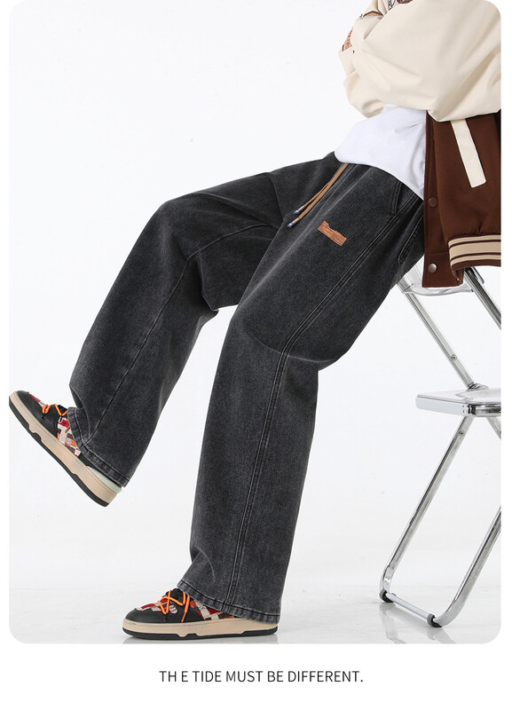 Blugi îngroșați căptușiți cu picioare late retro Pantaloni drepti largi de iarnă pentru bărbați