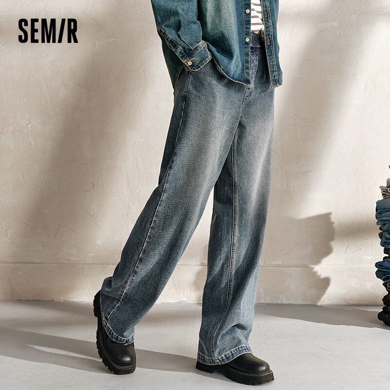 Blugi Semir Blugi pentru bărbați 2024 Noua toamnă, vintage, în stil Hong Kong, pantaloni din denim învechiți, pantaloni largi, cu picioare drepte, care slăbesc