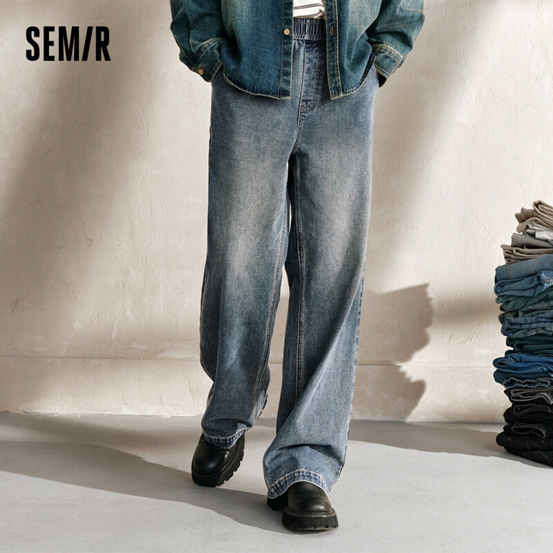 Blugi Semir Blugi pentru bărbați 2024 Noua toamnă, vintage, în stil Hong Kong, pantaloni din denim învechiți, pantaloni largi, cu picioare drepte, care slăbesc